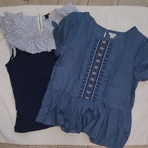 J. Crew Navy and Blue Tops with Embroidery and Stripes